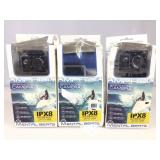 3 Amphibia Waterproof Sports Action Cameras. Open