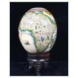 African Map Decoupage Ostrich Egg w/ Stand