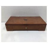 Wood game chest with contents.