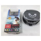Sports camera and mini radio cassette player.