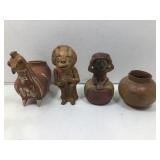4 TerraCotta pottery and figures. Bird vase is