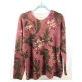 Soft Surroundings fine gauge pink floral sweater,