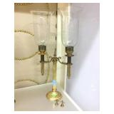 Vtg Brass Double Light Candelabra W/ Diamond Cut