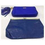 Blue leather clutch purse, Milly w/tassels & vtg