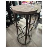 Round wood top side table w/metal base, approx