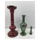 Green overlay glass decanter w/stopper, 12 in