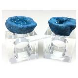 NIB Blue Druzy Geode Napkin Holders Pair