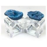 NIB Blue Druzy Geode Napkin Holders Pair