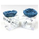 NIB Blue Druzy Geode Napkin Holders Pair