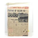 Vintage newspaper features boxing