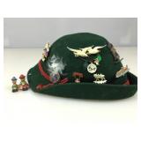 Green Bavarian Alpine hat w/souvenir pins