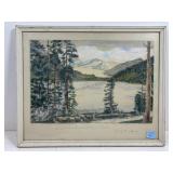 Framed Emily Buchanan watercolor, signed, Auk