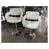 Pair White Tufted Bar Stool Chairs - adjustable