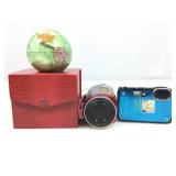 Gemstone Globe Paperweight 3in. & 2 Cameras