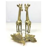 Giraffe figurines statues set, 12 in tall & leaf