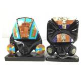 Carved Obsidian Mosaic Gemstone Mexican Bookends.
