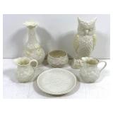 Belleek, vases, creamers, bowl & saucer