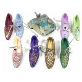 Vtg miniature high-heeled shoe ornaments & pewter