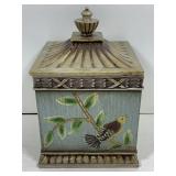 Ceramic canister w/painted bird on branch &