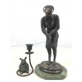 Golfer figure statue, 12 in tall, brass on marble
