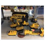 DeWalt Cordless Tools, Batteries, and Bag.