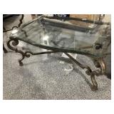Metal coffee table w/glass top, approx 54x36in