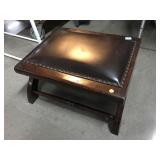 Wood stool w/pleather top, approx 23x19x11in