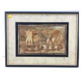 This is a vintage marquetry elephant wall art