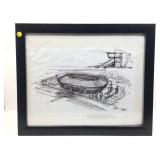Framed, signed pen & ink sketch, landscape, 18x22