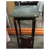 Stone top square plant stand, approx 12x12x28in