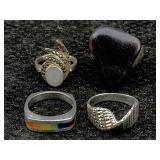 4 Sterling Silver Rings, Tw 26.5g, Sz 6, 7ï¿½, 8 &