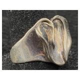 Sterling Silver Ring W/leaf, Signed Hg, Tw 7.2g,