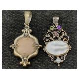 Sterling Silver Pendants, Tw 48.9g, W/mop & Pink