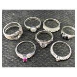 Sterling Silver Rings, Tw 22.7g, Sz 8, 7, 9, 6
