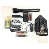Assorted Knives, Maglight, Shovel and more