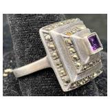 Sterling Silver Ring W/stones, Tw 6.3g, Sz 8