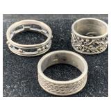 3 Sterling Silver Rings, Tw 18.7g, Sz 11, 9.5, 6.5