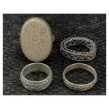 4 Sterling Silver Rings, Tw 26.9g, Sz 6, 8, 9 & 10