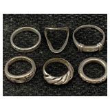 6 Sterling Silver Rings, Tw 22.9g, Sz 4, 6, 10 &