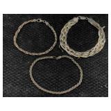 3 Sterling Silver Bracelets, Tw 18g, Sz 7ï¿½in, One