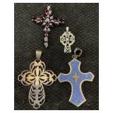 4 Sterling Silver Cross Pendants, Tw 36.4g, Sz 2ï¿½