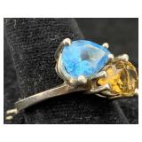 Sterling Silver Ring W/topaz & More, Tw 5.3g, Sz 7