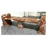 Solid 7ft Red Italian Carved Marble Garden Bench,