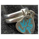 Sterling Silver Ring W/heart Charm, Tw 14.2g, Sz 9