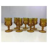 7 Vtg Indiana Glass Amber Kings Crown Thumbprint