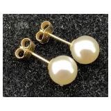 14k Gold Earrings W/pearls & 14k Backs, Tw 1g