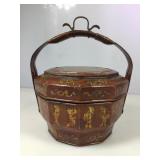 Chinese Wood Lacquered Wedding Basket. 13in H x