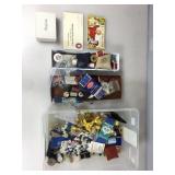 Sewing supplies, thread, bias tape, pin cushions