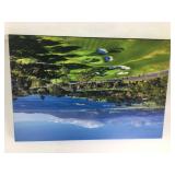 This canvas print depicts an aerial view of
