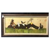 Reclining clown painted on masonite. Artist is